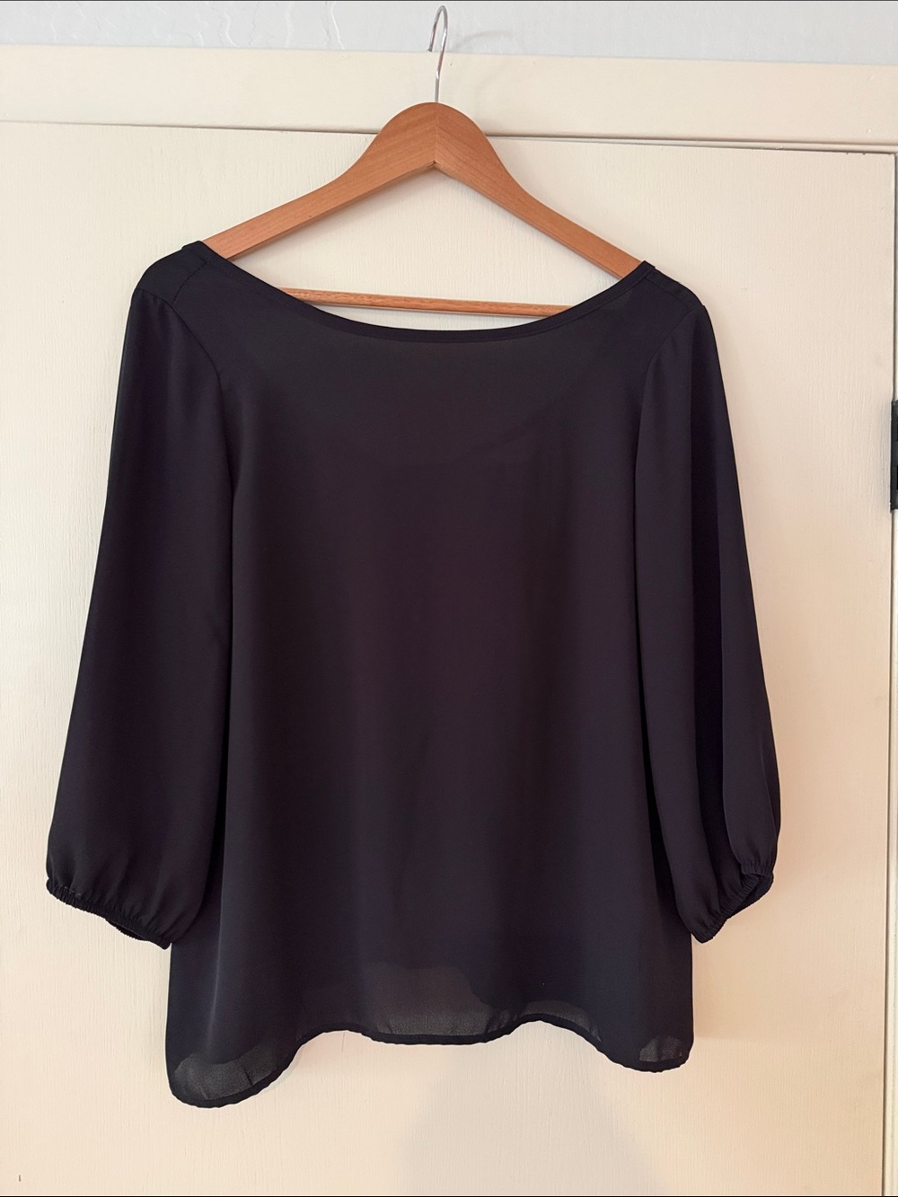 Black Boatneck Blouse with Three-Quarter Sleeves